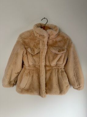 Scoop- Plush Faux Fur Cinch Waist Jacket Tan Coat Girls Medium 7/8 EUC